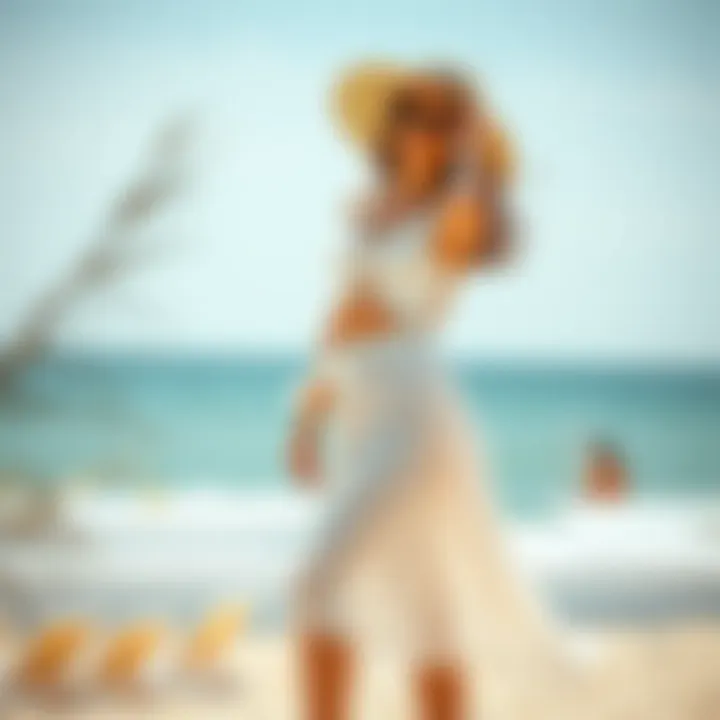 Elegant beach setting with a stylish two-piece skirt outfit