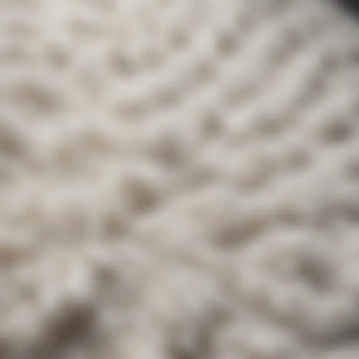 Close-up of soft texture of a round white fluffy rug