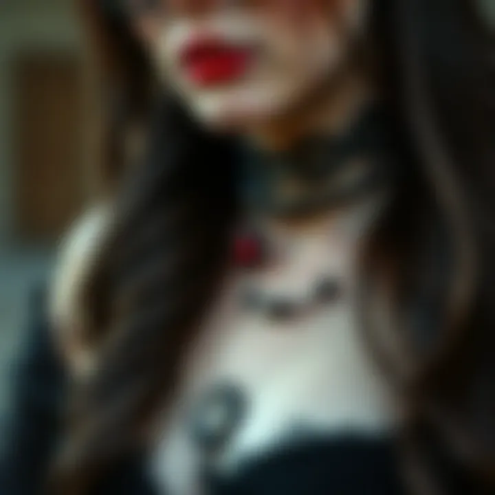 A close-up view of accessories complementing a sexy goth dress.