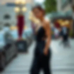 Elegant black skin tight jumpsuit styled for evening wear