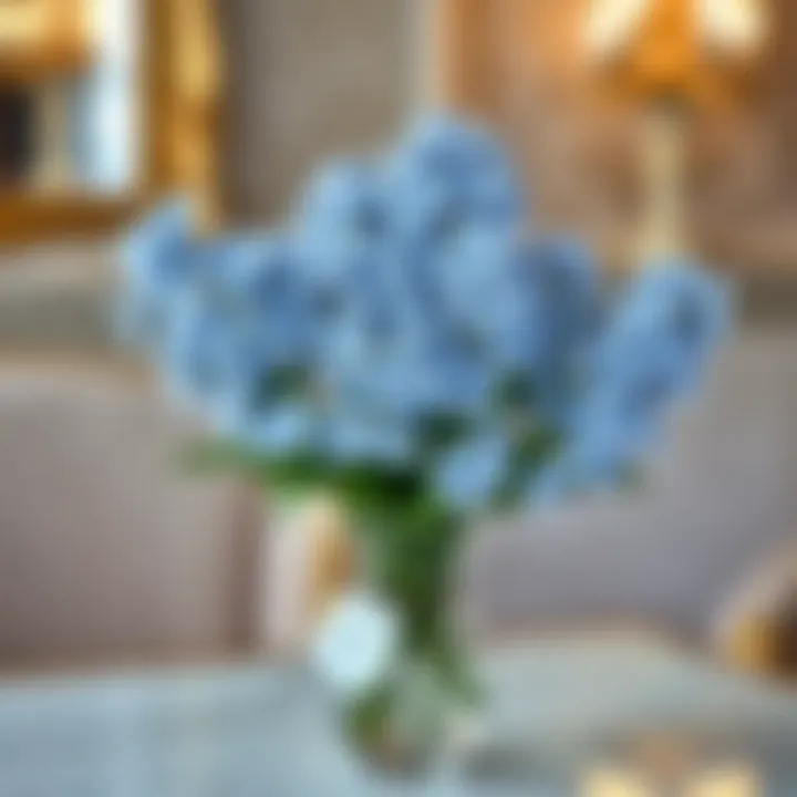 A stunning arrangement of forget me not faux flowers in a chic vase