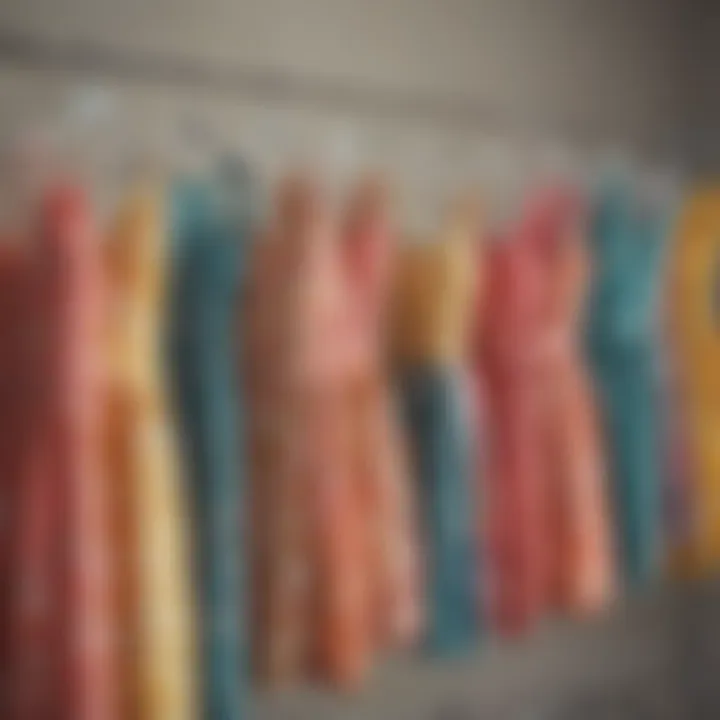 A vibrant collection of cute short sun dresses displayed on a clothing rack.