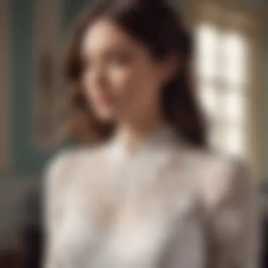 An elegant white top adorned with intricate lace details on a vintage backdrop.