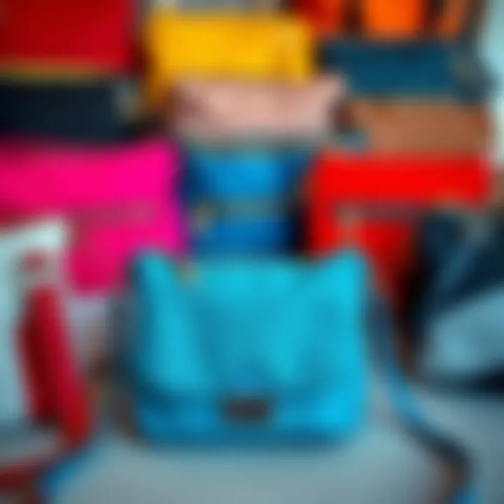 Fabric Texture Showcase of Color Block Bags Various color block crossbody bags showcasing different fabric textures.