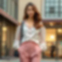 Elegant chiffon pants styled with a chic blouse