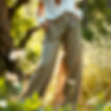 Chiffon Pants and Sustainability Sustainable fashion concept with chiffon pants in a natural setting