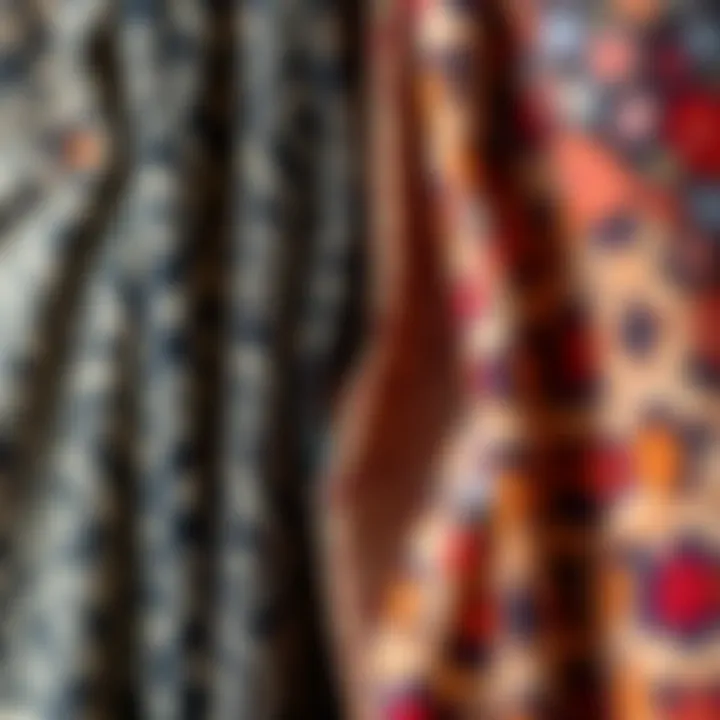 A close-up of fabric patterns used in various palazzo jumpsuits.