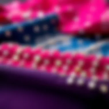 Stylish fabric samples adorned with rhinestone designs