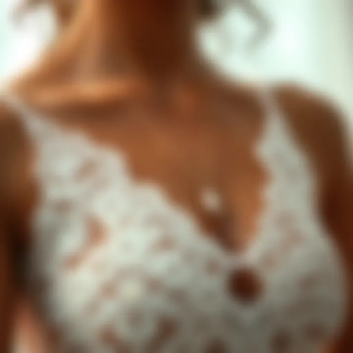 Close-up of intricate lace detailing on a cami top