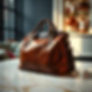 Elegant Leather Craftsmanship A luxurious leather bookbag on a marble surface