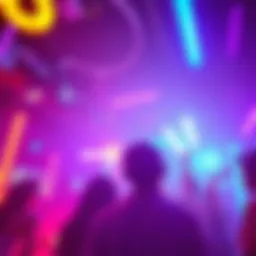 A vibrant neon glow party scene with striking colors and dynamic energy