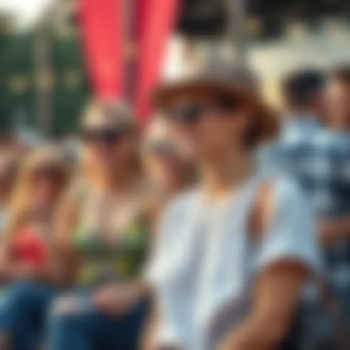 Fun Fashion at a Summer Gathering A stylish outdoor gathering with individuals wearing humorous summer apparel