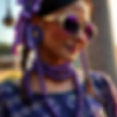 Fashionable styling incorporating purple Mardi Gras beads