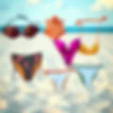 Diverse Styles of Thong Bikinis A vibrant collection of thong bikini styles displayed on a sandy beach.