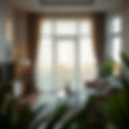 Elegant interior showcasing mesh net door curtains enhancing natural light