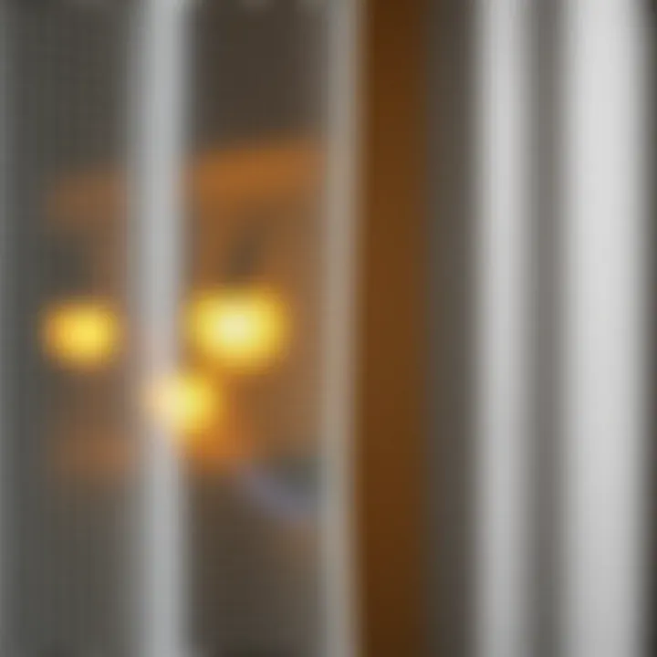 Close-up of a mesh net door curtain emphasizing its intricate design and material