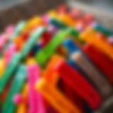 Colorful alligator clips arranged aesthetically