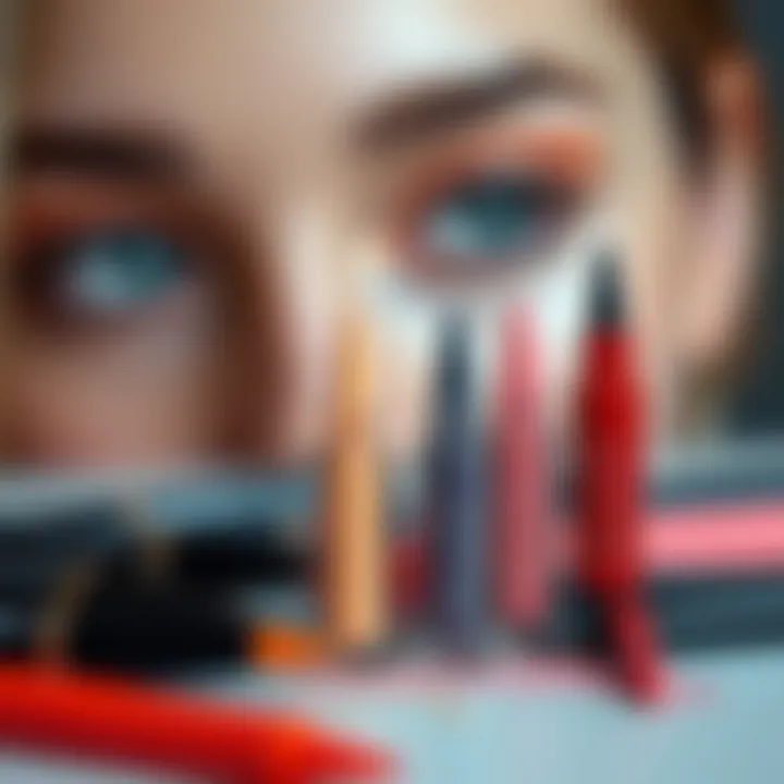 An eco-friendly collection of colored eyeliners emphasizing sustainability.