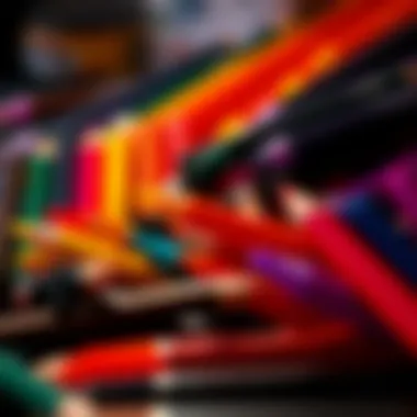 A vibrant array of colored liquid eyeliners displayed artistically.