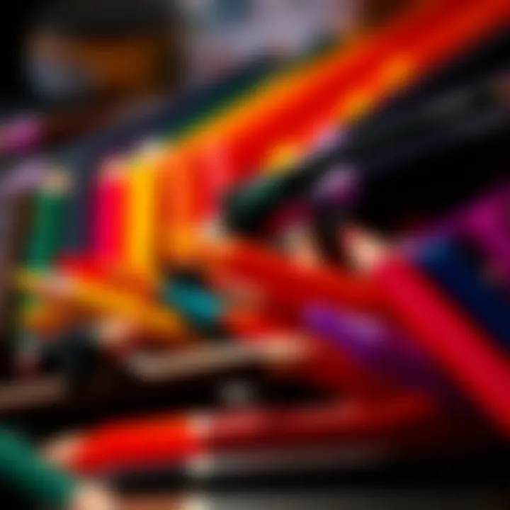 A vibrant array of colored liquid eyeliners displayed artistically.