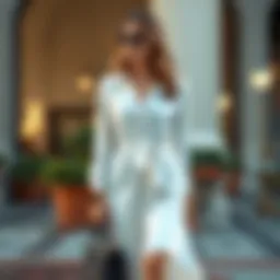 Elegant white long sleeve dress styled with accessories