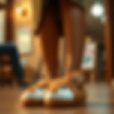 Stylish individual showcasing various styling tips with stuffed animal slippers