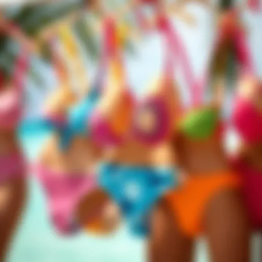 Diverse Designs of Thong Bathing Suits Variety of thong bathing suits in vibrant colors and unique designs