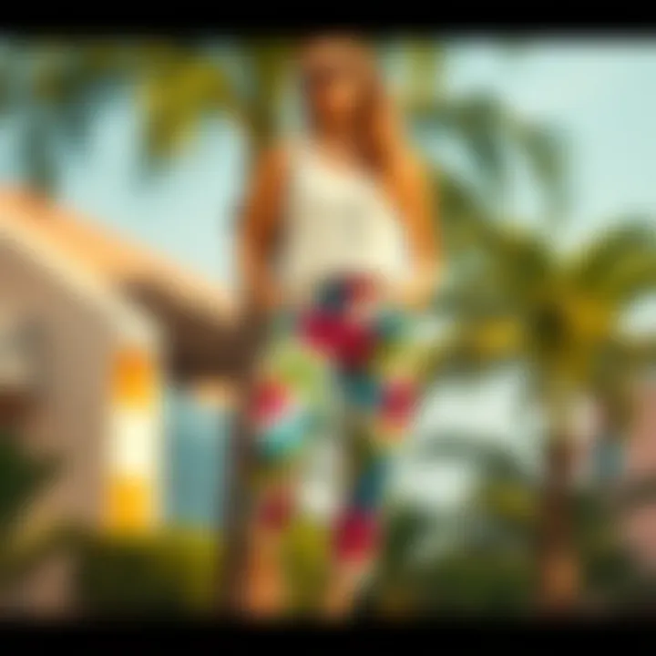 Chic Casual Look with Tropical Prints Tropical print pants styled with a casual top