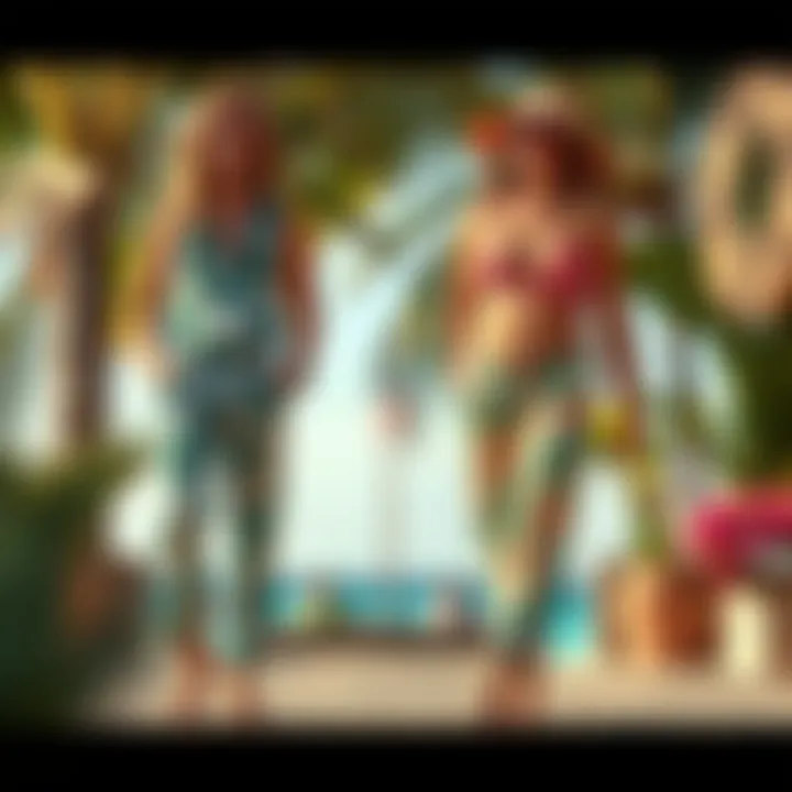 Summer Vibes with Tropical Print Pants An ensemble showcasing tropical print pants in a summer setting