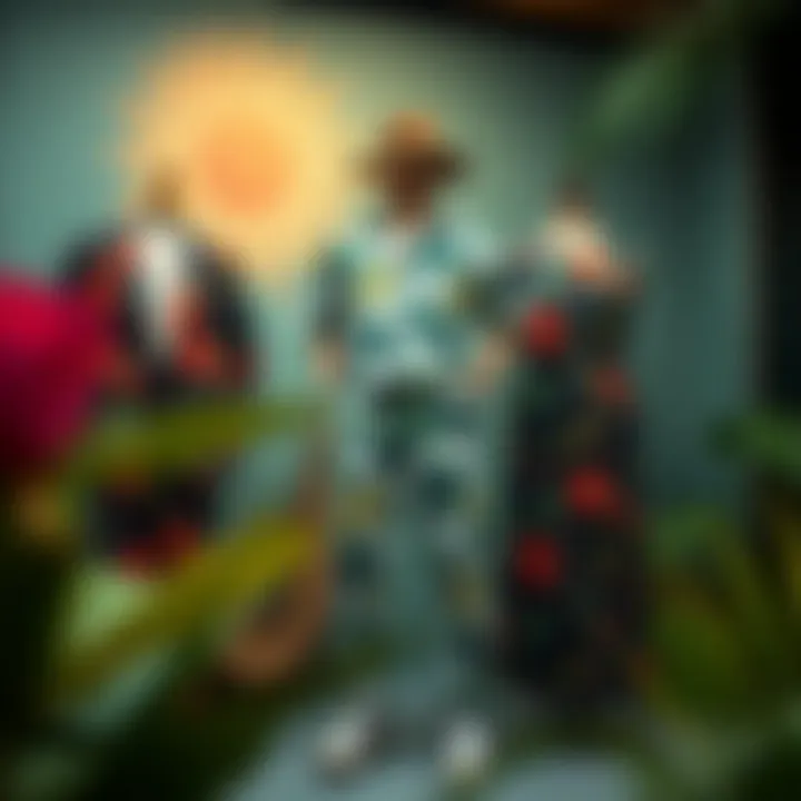 Eco-Friendly Tropical Print Fashion Sustainable fashion display featuring eco-friendly tropical prints