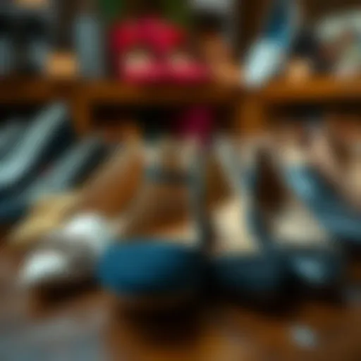 A stylish collection of various unique flat shoes showcasing different materials and designs.