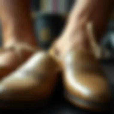 Close-up of the construction details of unique flat shoes, showing quality craftsmanship and design features.