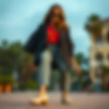 A fashionable individual styling unique flat shoes with contemporary outfits, demonstrating versatility.