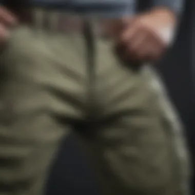 Close-up of flap pockets on cargo pants showcasing utility