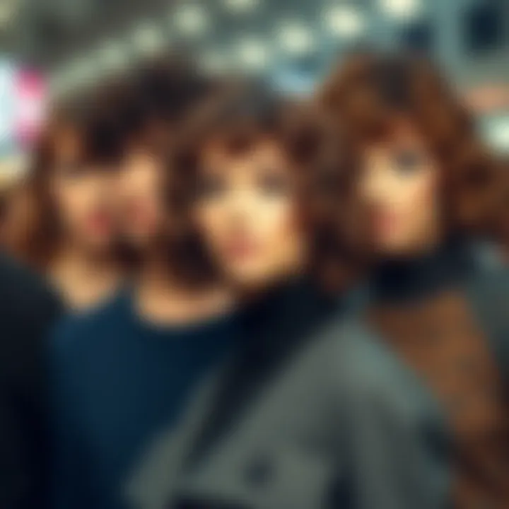 Styling inspiration featuring a short curly wig with bangs on different face shapes.