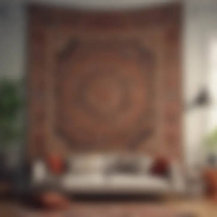 A stylish modern interior showcasing a vintage tapestry as a focal point.