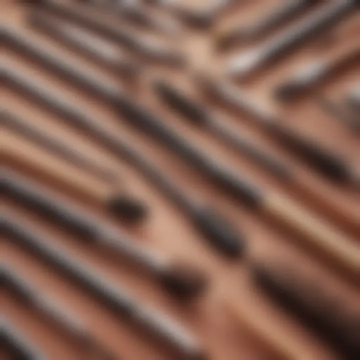 Close-up of various eyebrow brushes showcasing their unique shapes and bristle types