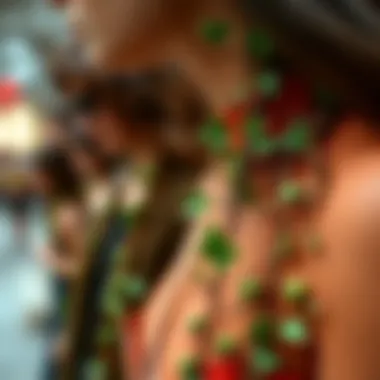 Close-up of intricately woven faux ivy accents on accessories