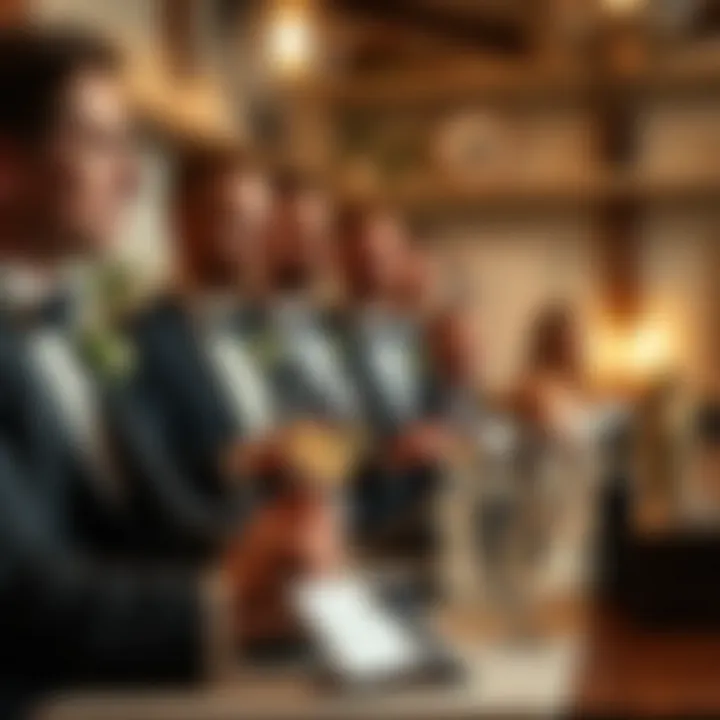 Stylish presentation of groomsmen gifts at a wedding event