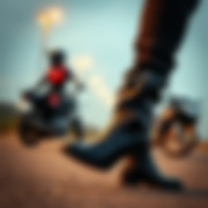 Stylish heel motorcycle boots paired with fashionable riding gear.
