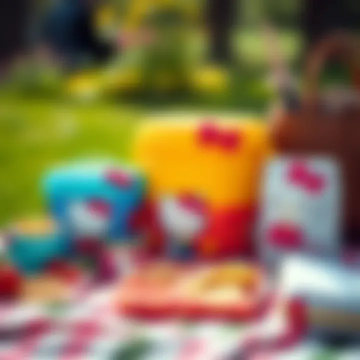 Colorful Hello Kitty containers arranged for a picnic