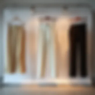 Chic Display of High Waist Drop Crotch Pants Elegant high waist drop crotch pants displayed on a minimalist backdrop
