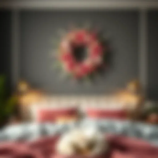 Elegant floral wreath on a bedroom wall