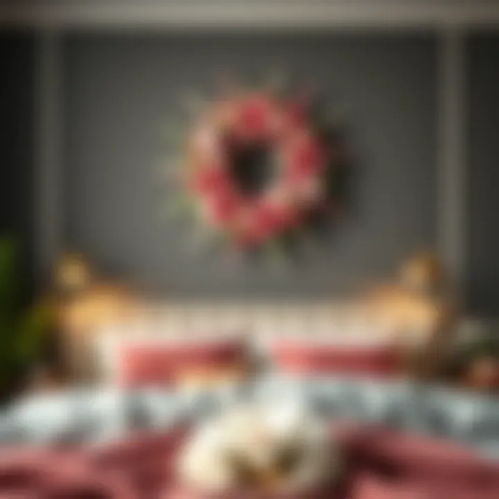 Elegant floral wreath on a bedroom wall