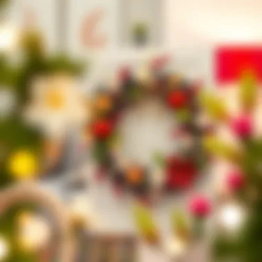 Whimsical wreath incorporating seasonal elements