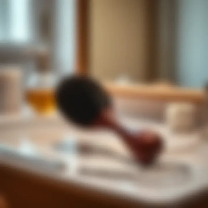 Lang Hair Brush on Vanity Table Elegant Lang hair brush with a wooden handle on a vanity table