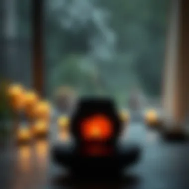 Serenity Enhanced by Lava Incense Smoke A serene atmosphere enhanced by the gentle smoke from a lava incense burner.