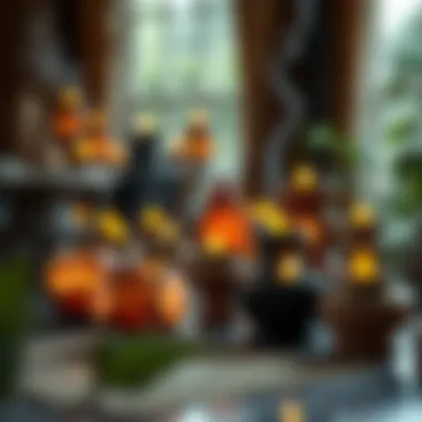 Artistic Display of Lava Incense Burners An artistic arrangement of various lava incense burners in a tranquil setting.