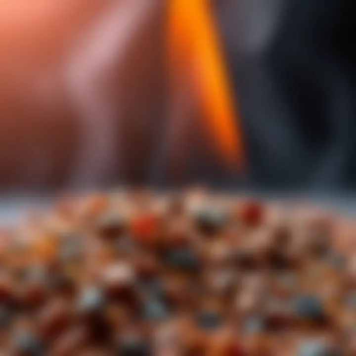 Close-up view of lava incense granules ready for burning.