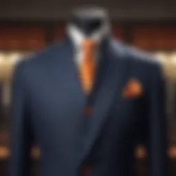 Elegant mandarin collar suit on display